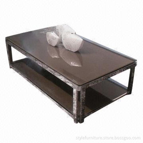 Rectangle table with tempered-glass top and stainless metal frame